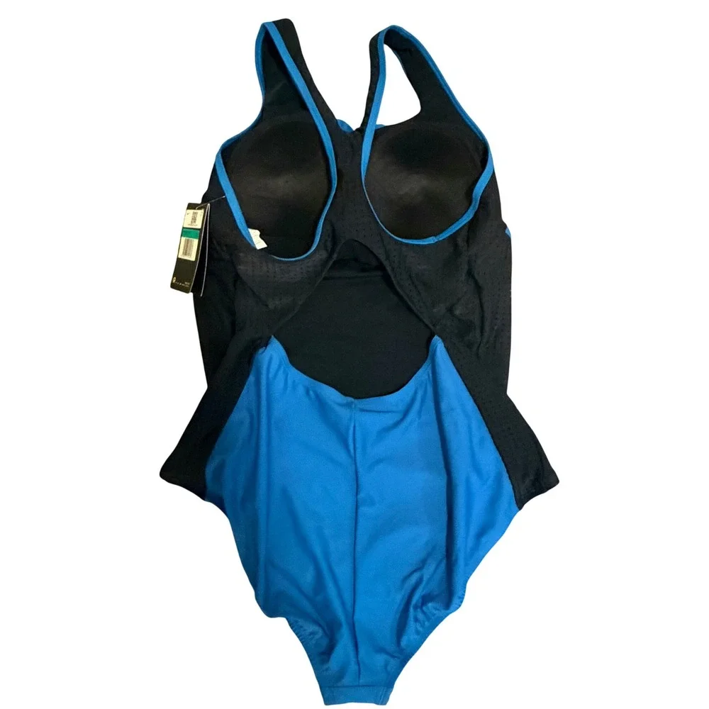 Nike Hydralock Women's One Piece Swimsuit Blue Black Racerback XL NWT